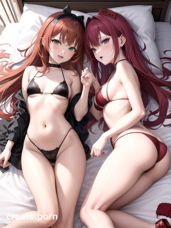 Bikini Lesbian - Red Foxtail Red Hair Foxears Bikini Lesbian Penetration Kiss, Choker, Hair  Ribbon AI Porn