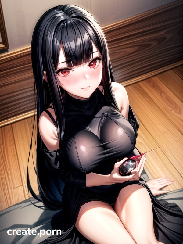 Black Hair, Thighs Exposed, Mischievous (smiling While Blushing) Hentai AI Porn
