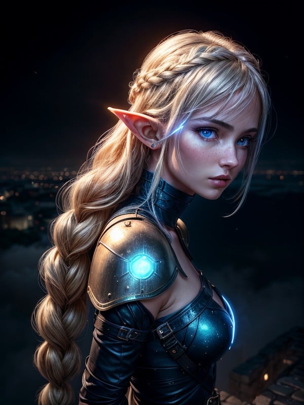 Matte Clothe, 1 Person, Light Golden Hair Elf Girl With A French Braid Looking Into The Distance AI Porn