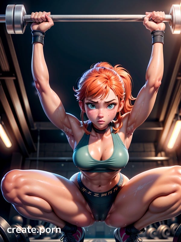 Red Pupils, Deadlifting Workout Bar, Bra Hentai AI Porn