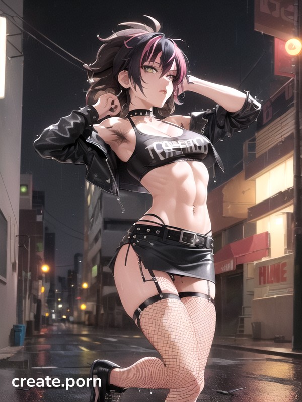 Multi Colored Hair, Fishnets, Mini Skirt Hentai AI Porn