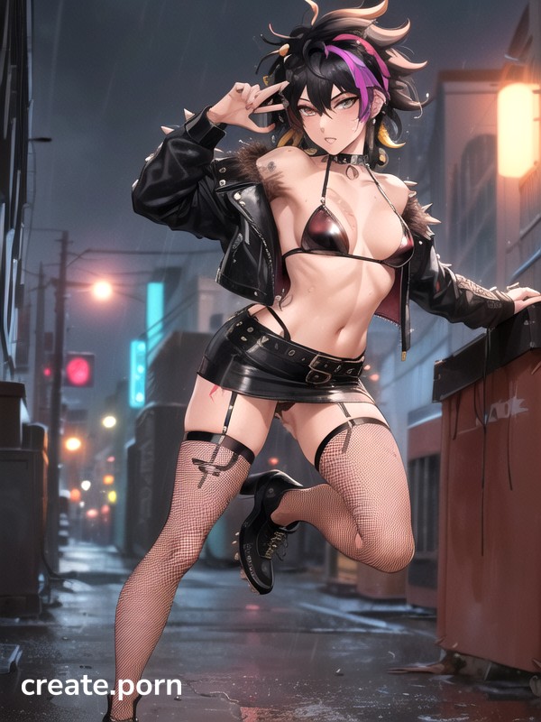 Pubic Hair, Leather Jacket, Raining Hentai AI Porn