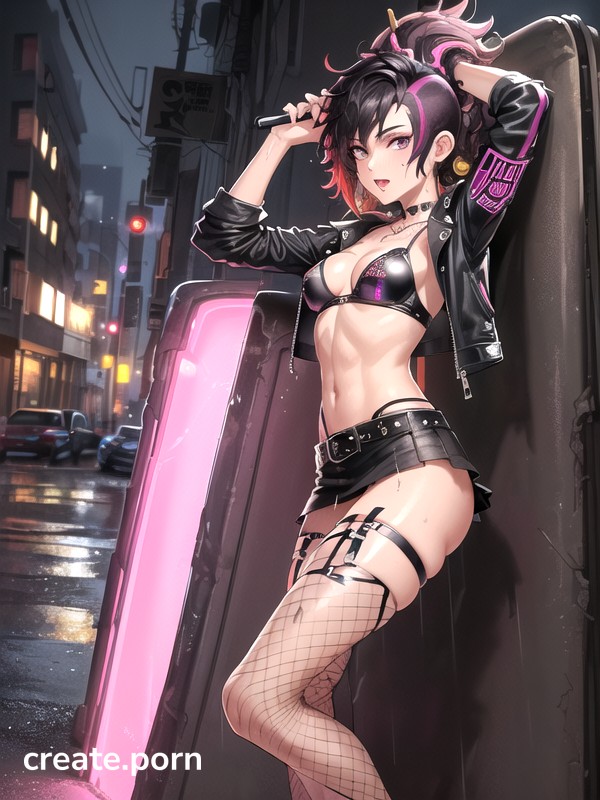 Fishnets, Night, Leather Jacket Hentai AI Porn