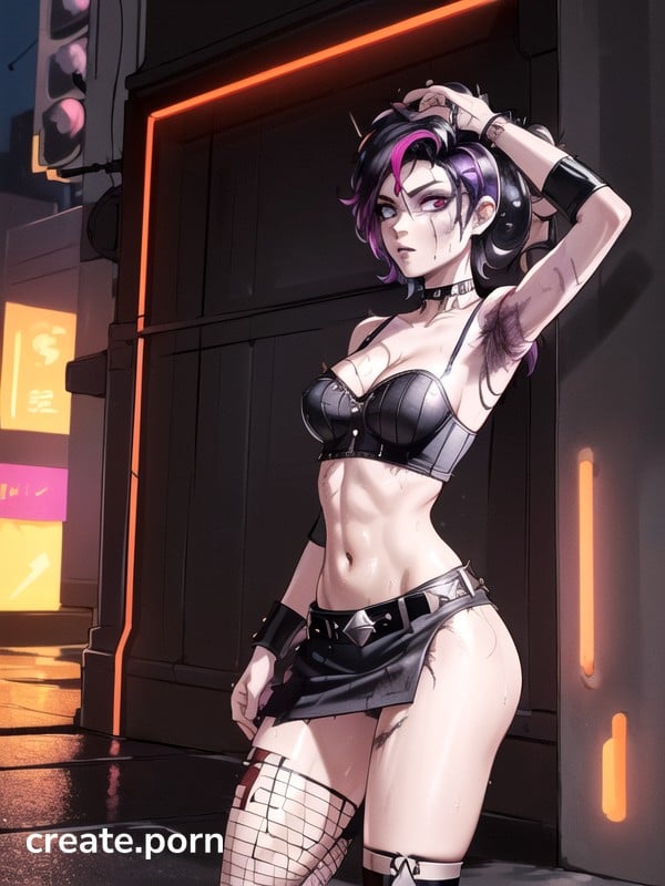 Fishnets, Pubic Hair, Lifting Skirt Hentai AI Porn