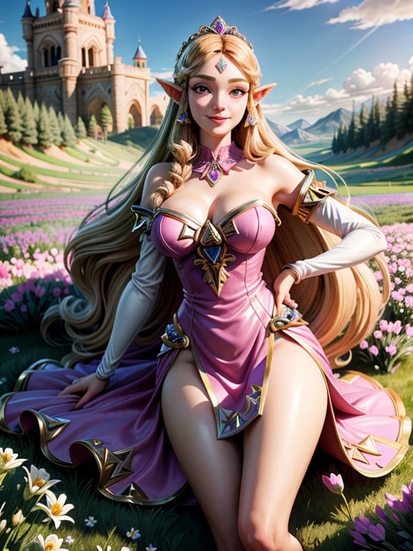 Pink Tunic Slit Dress, Warm Sunlight Casting Long Shadows, Lavenders Hentai AI Porn