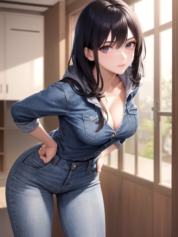 Anime Jeans Porn - Leaning Forward, Jeans, Cleavage AI Porn