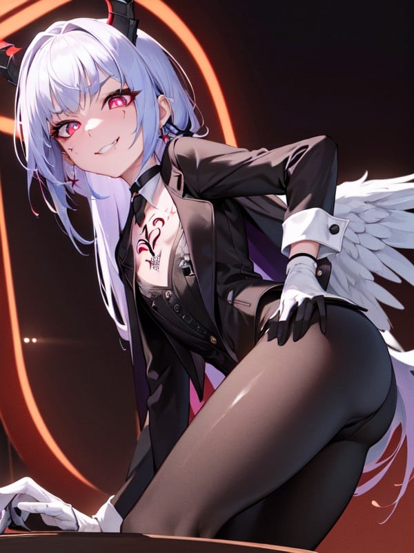 Cape, Vibrant Orange Pupils, Arms Crossed Hentai AI Porn