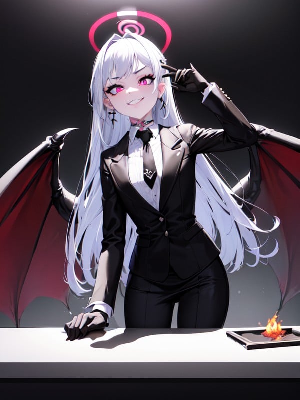 Giant Demon Wings, Large Grin, Looking At Viewer Hentai AI Porn