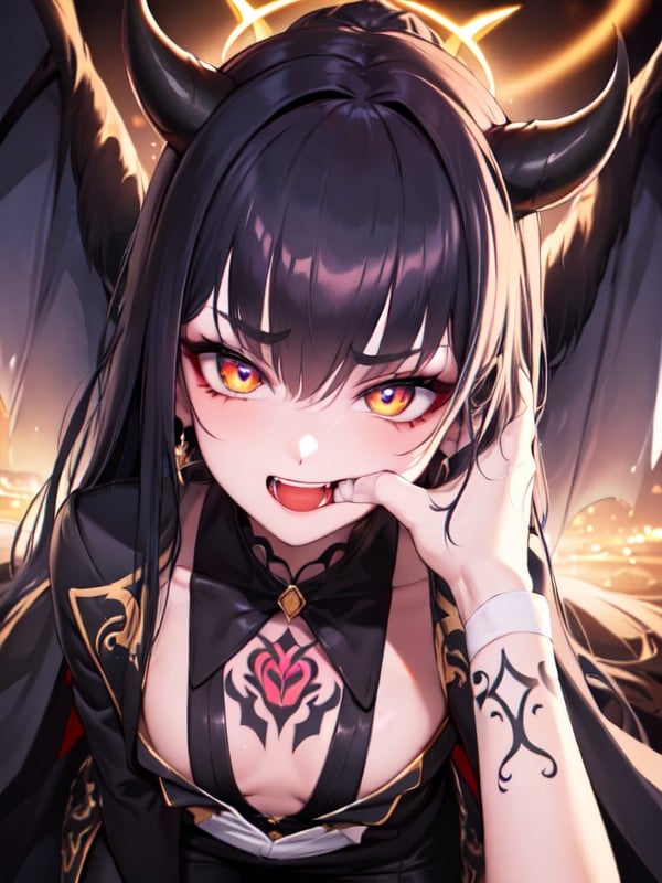 Tattoo, Floating Halo Above Head, Thick Eyelashes Hentai AI Porn