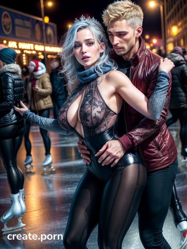Skinny, Wind In Hair, Skating On An Ice Rink AI Porn