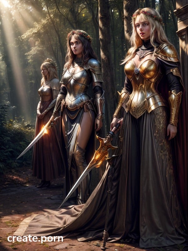 Submissive (kneeling), Knight Is Extending Out A Hand To Take The Sword From Her, She Is Kneeling Down Holding Up The Knight's Sword AI Porn