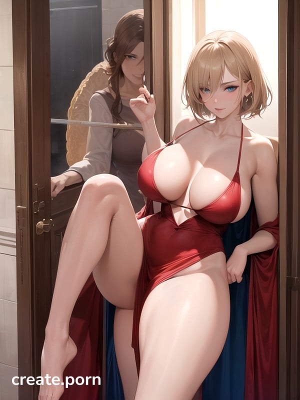 Fully Clothed Standing Porn - Colossal Breasts, Big Oversized Breasts, Fully Clothed She Is Standing Next  To A Hotel Pool AI