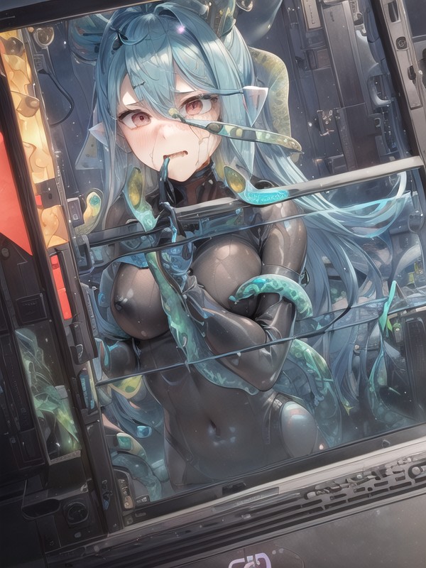 Freckles, Monitor, A Lot Of Thick Cables Connect To Her Head Hentai AI Porn