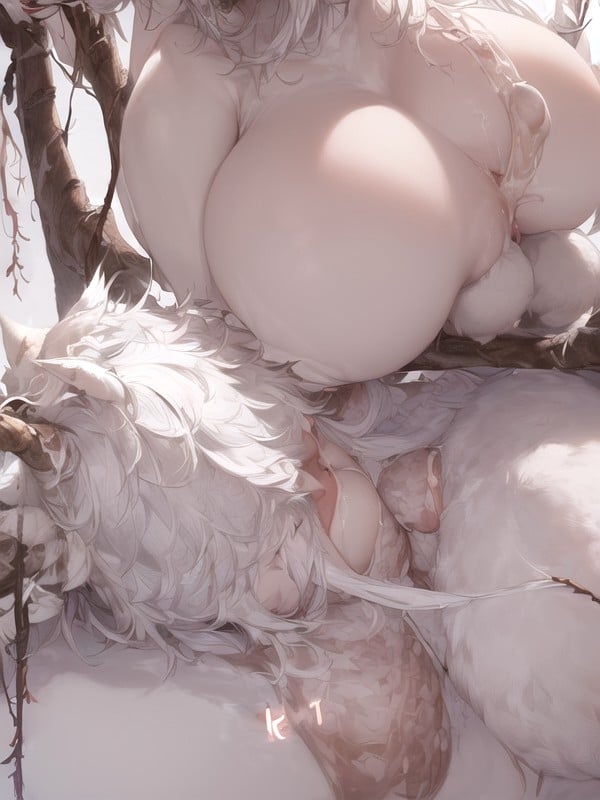 A White Hairy Evil Beast, In Heat A Female, Furred Skinny Body Hentai AI Porn