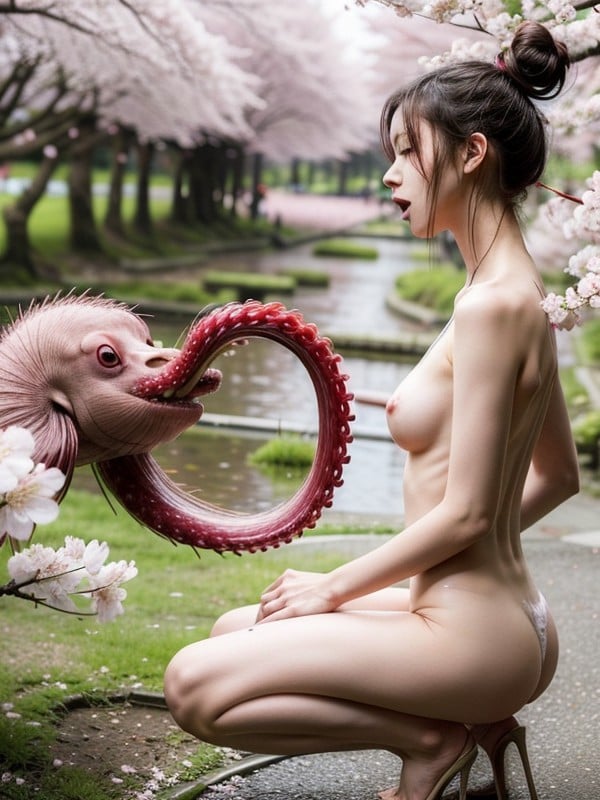 Creature Tits - Tiny Tits, Tentacles Monster With Large Eye, Legs Spread AI Porn