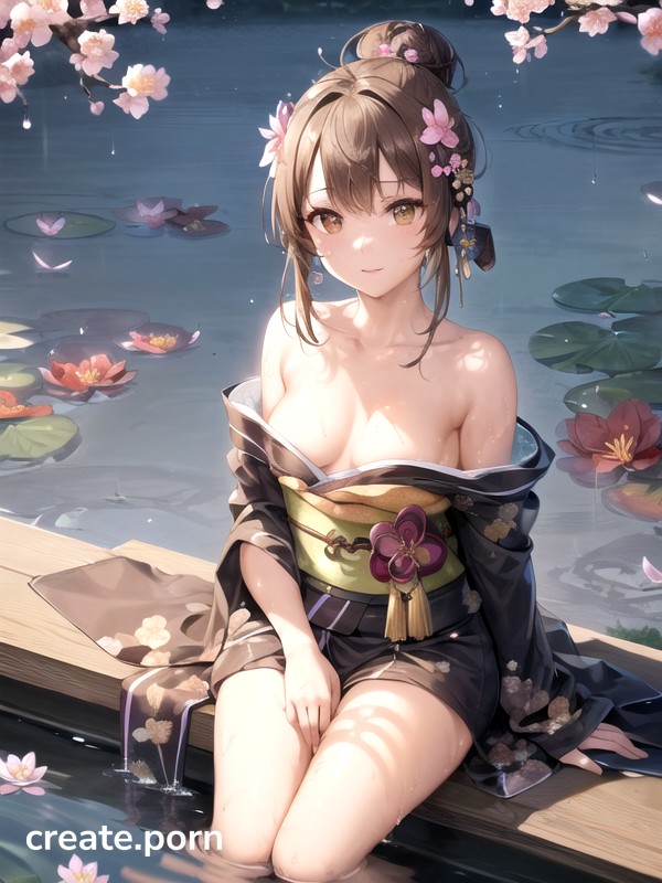 Perfect Hands, Leans Over To Gaze Into The Pond, Sitting On The Edge Of The Pond Hentai AI Porn