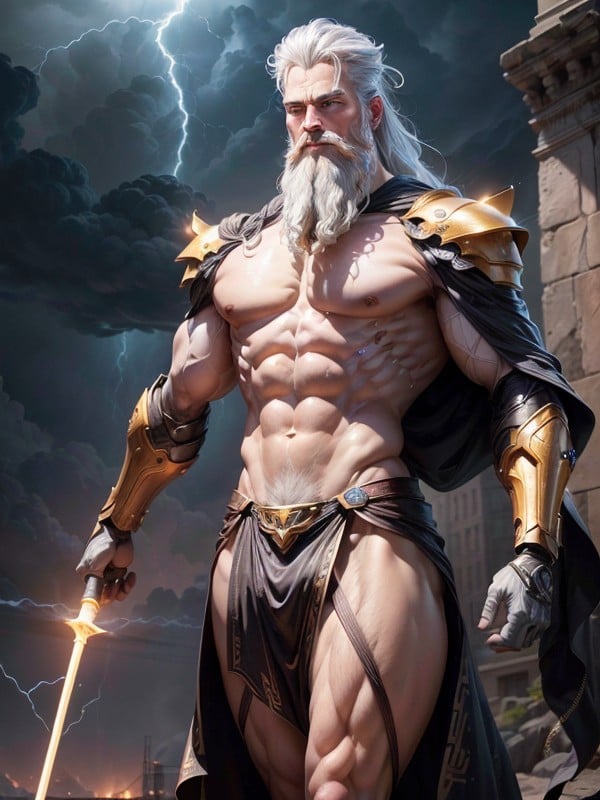 Tesla Coils Around His Arms And Legs Zeus Manly Chest AI Porn 