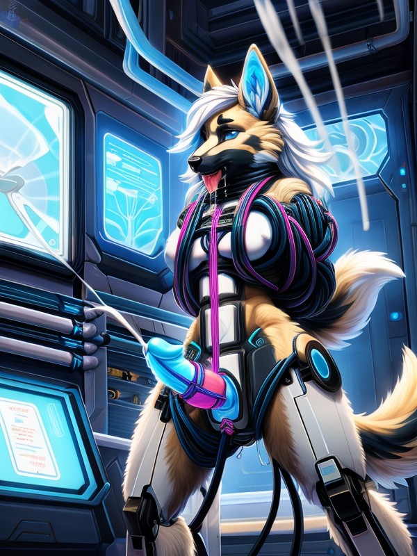 Presenting Vagina, A Lot Of Thick Cables Connect To Her Spine, Cervix Furry AI Porn