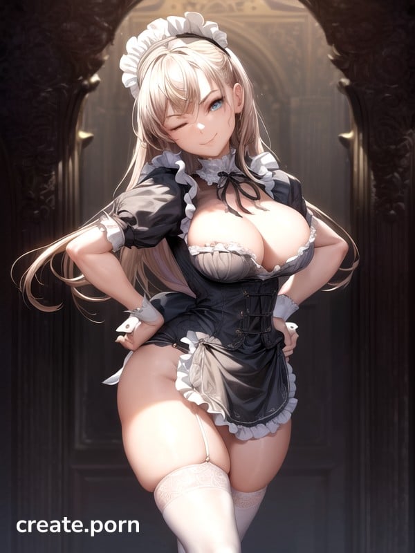 Big Tit Anime Maid - Massive Breast, Ultra Detailed, Th Century Victorian Era Fantasy Maid Hands  On Her Tiny Slim Waist