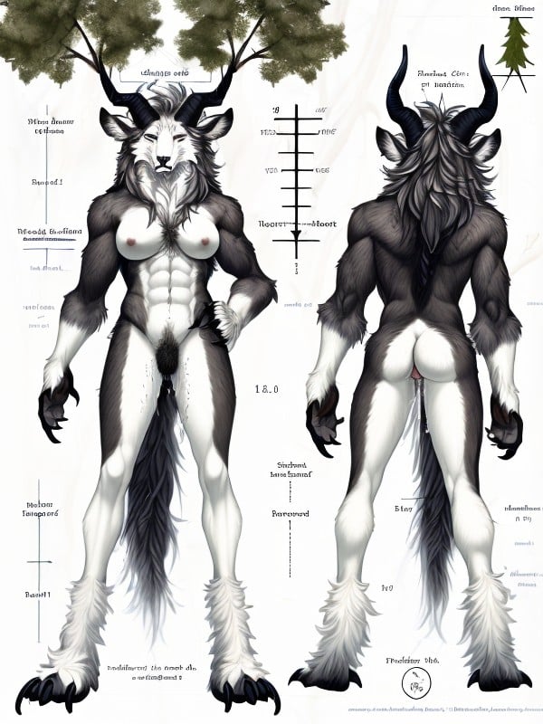 On The Head Complex Horns A Tree Diagram, Rich White Fur, Breasts As Myriad Furry AI Porn