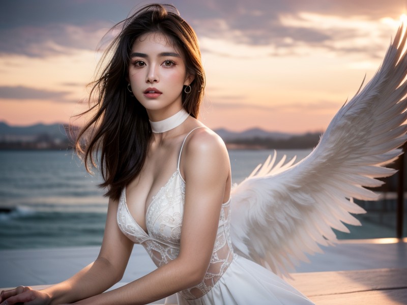 Clear And Pale Complexion Akin To Transparency, Sunset, Beautiful Face AI Porn