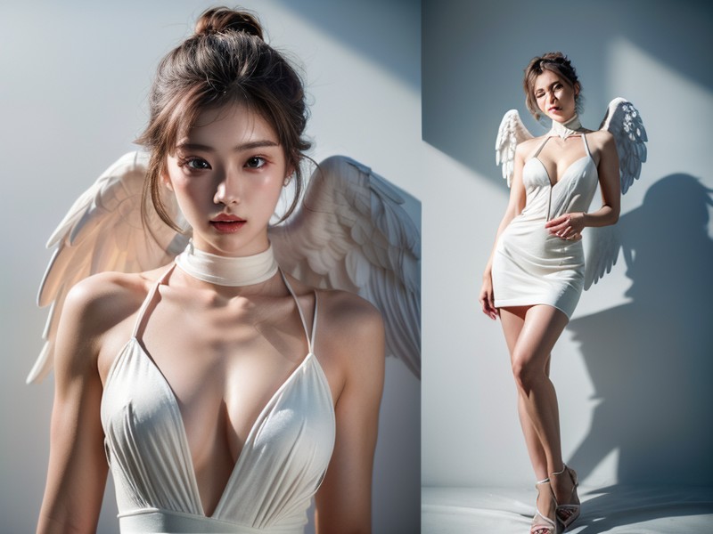 Ultra Detailed Body, Angel Wearing White Angelic Two Wings, Fit AI Porn