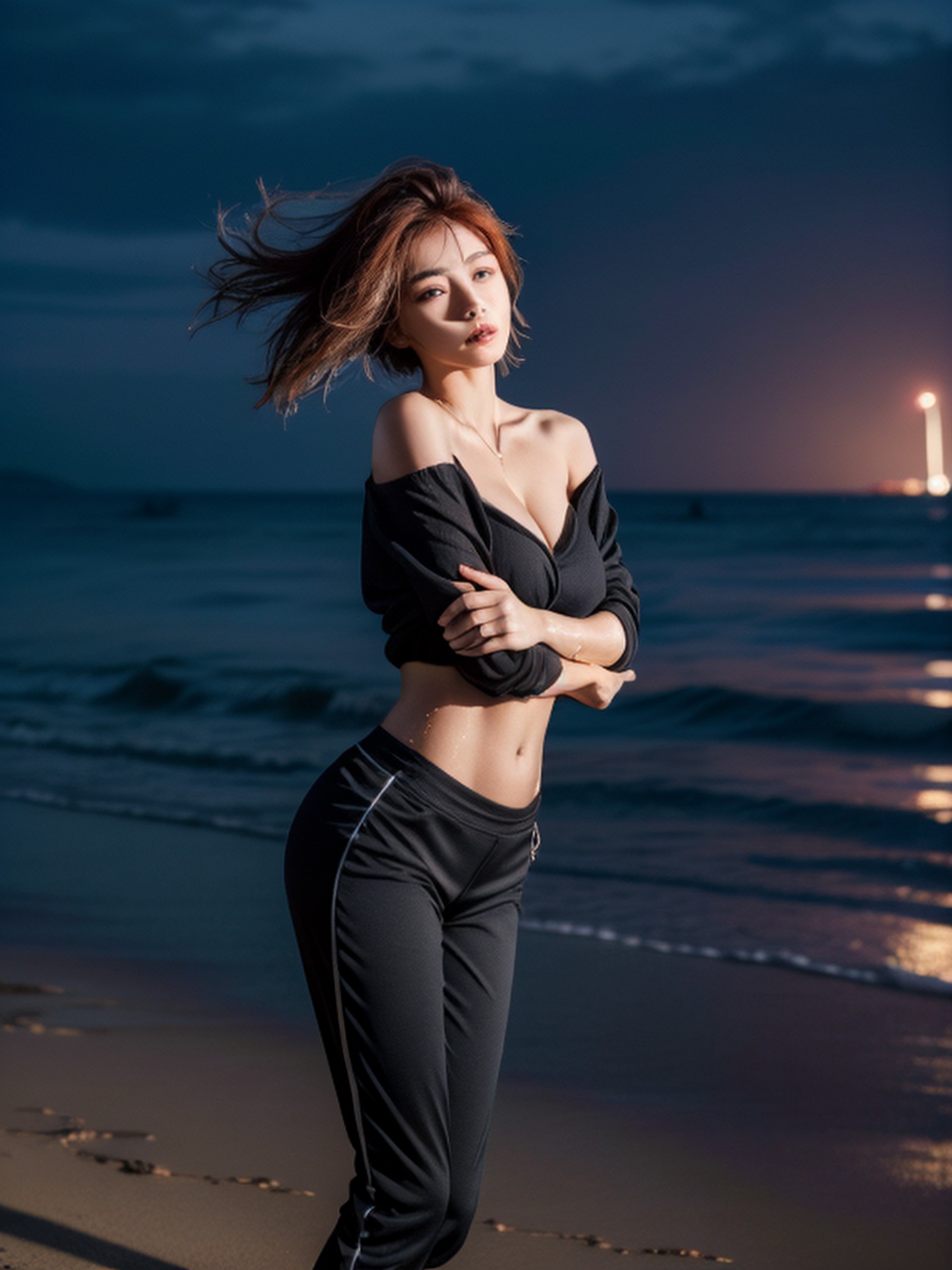 Model, Front View, Beachfront Asian AI Porn