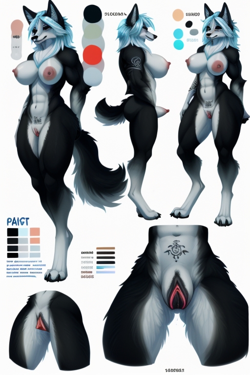 Beautiful Fur Fully Body, Reference Sheet, Sweaty Furry AI Porn