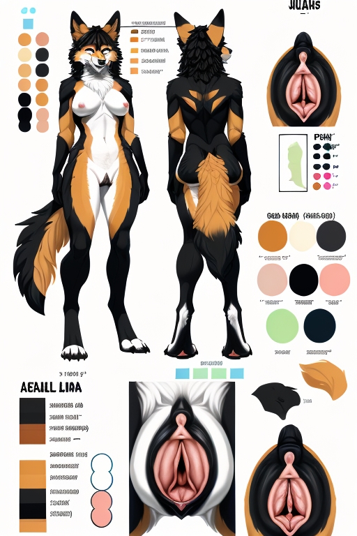 White Skin, Perfect Wolf_canis Anatomy Vulva, Multiple Pussy K View Furry AI Porn