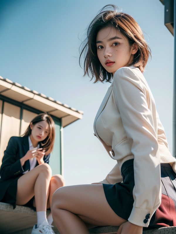 Pale Skin, Walking On Business-district Sidewalk, Blush AI Porn