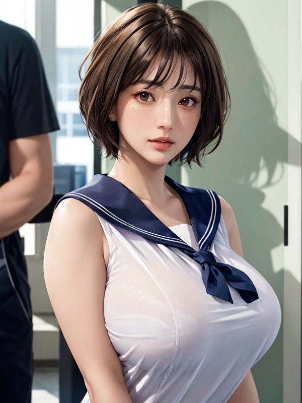 Cowboy Shot, Huge Tits, Focus On Face AI Porn
