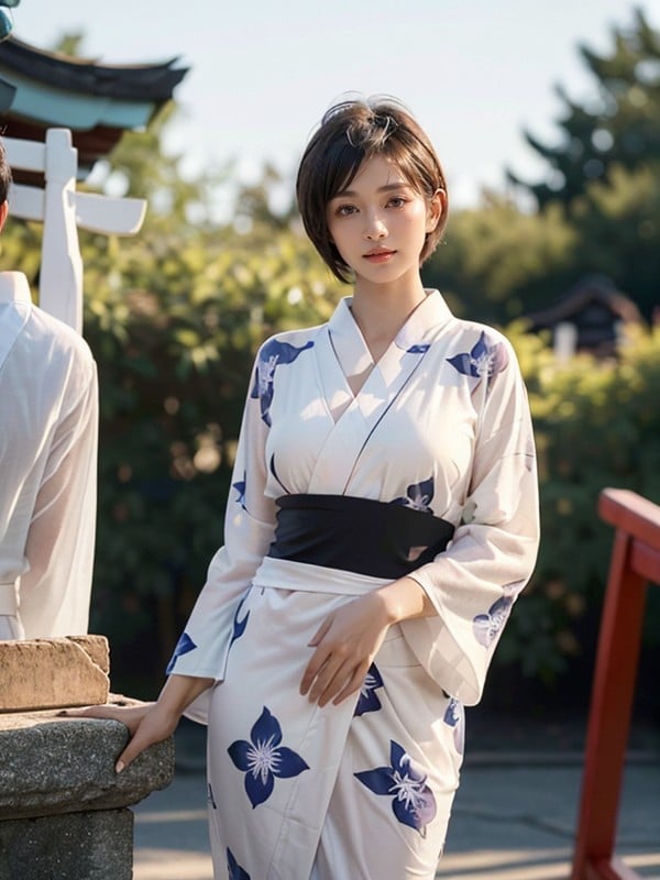 Cute Japanese Idol, Childish, Printed Yukata Dress Long Sleeve AI Porn