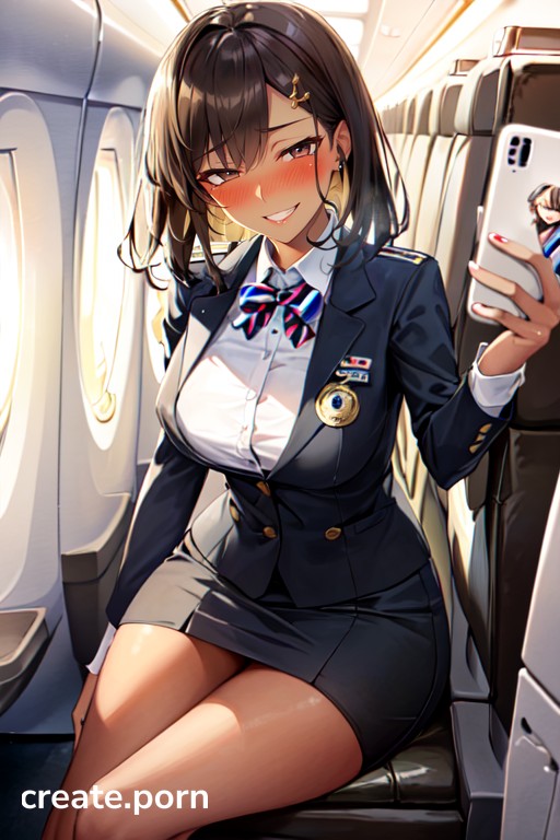 Flight Attendant Cartoon Porn - Airplane, Flight Attendant, Mischievous (smiling While Blushing) AI Porn