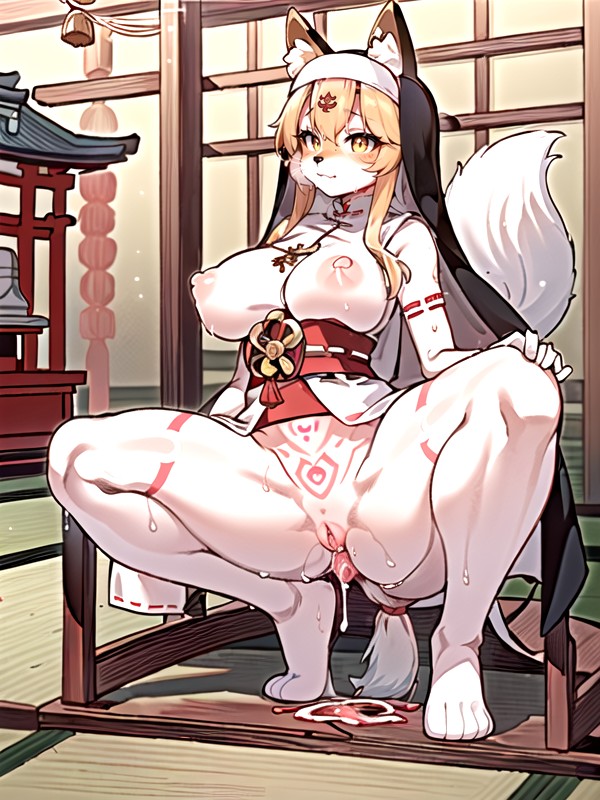 Gaping Labia Majora, Kimono, Erotic Smug Girly Face AI Porn