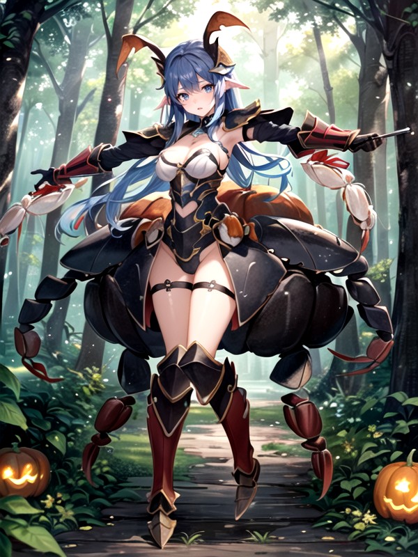 Vivid-blue Hair, In Peaceful Forest, Battle Stance_open Arms AI Porn