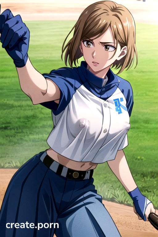 White Baseball Uniform, Baseball Uniform, Kugisaki Nobara (jujutsu Kaisen) AI Porn