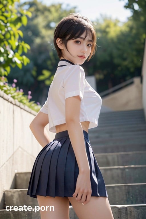 Muscular, Navy Pleated Micro Mini Skirt, High Resolution AI Porn
