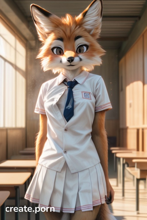 School Uniform Open Clothes Fox Furry AI Porn 