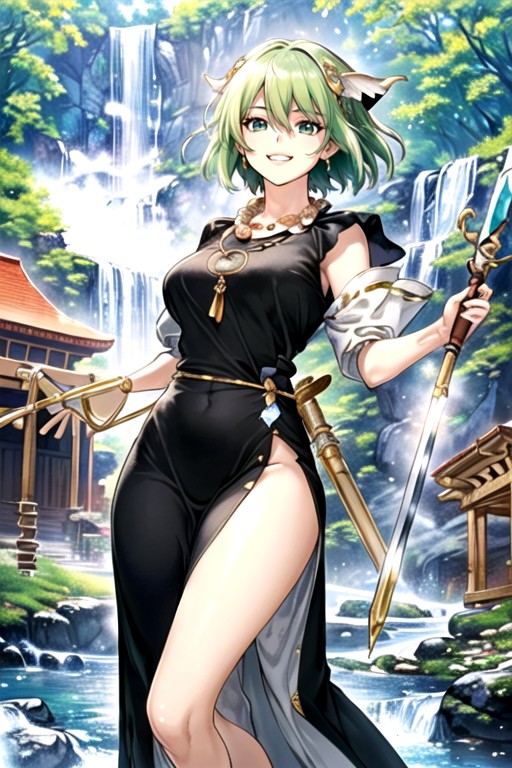 Very Short Hair, Waterfall, Comcept Art Phantasie Character Pixie AI Porn