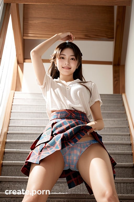 Av Idol Skirt - Peek From Below, Japanese, Plaid Panties AI Porn