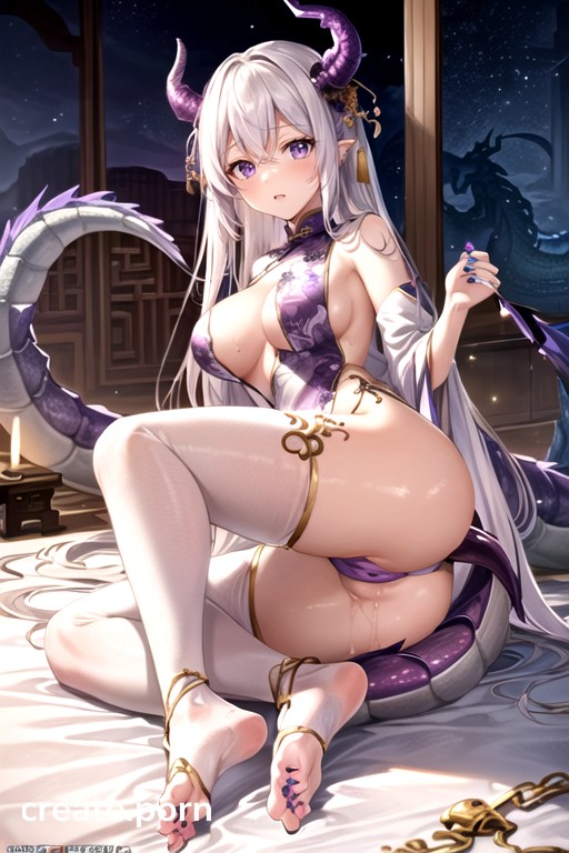 The Captured Dragon Queen, Sex Slave Nipple Ring, Protruding Purple Alternating Dragon Horn Hentai AI Porn