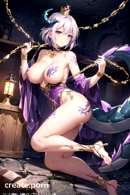Prohibit Blurred Or Missing Scene Elements, Bound By Chains And Handcuffs, Purple And White Alternating Ragon Tail Hentai AI Porn