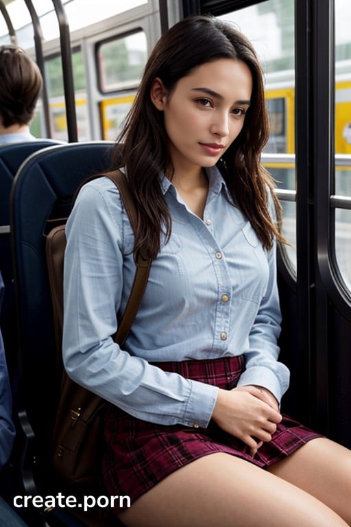 Bus Handjob - Bus, Schoolgirl Giving A Handjob In A Crowded Bus AI Porn