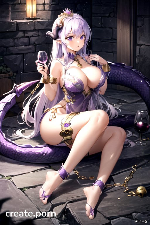 Prohibit Parts That Do Not Conform To Normal Human Behavior, Protruding Purple Alternating Dragon Horn, Gold Bracelet Hentai AI Porn