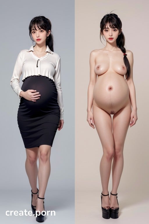 Nsfw, Wearing Perfect Collared Blouse On Loose Hoodie, Beautiful Girl Standing Upright Porno IA