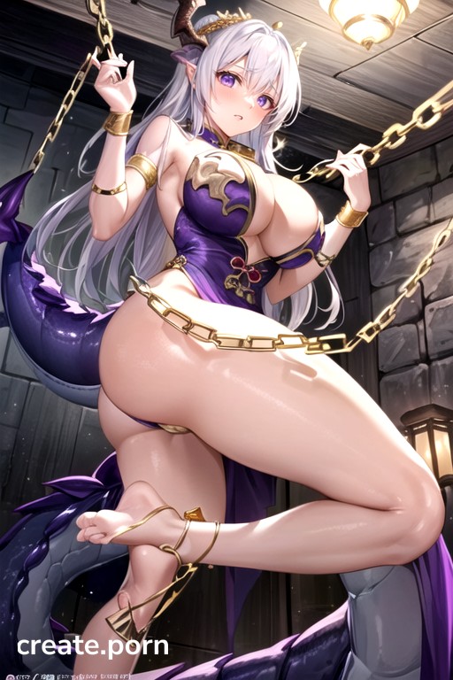In The Dark Dungeon This Chain Is Fully Locked, Charming Ass, Gold Chains Constantly Connect To The Ceiling Hentai AI Porn