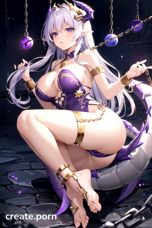 Prohibit Parts That Do Not Conform To Normal Human Behavior, White Straight Hair, Hands And Feet Suspended In The Air Hentai AI Porn