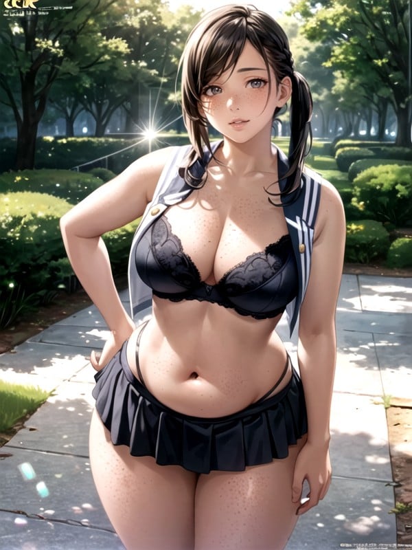 Glasses, Navel Exposed, Black Hair AI Porn