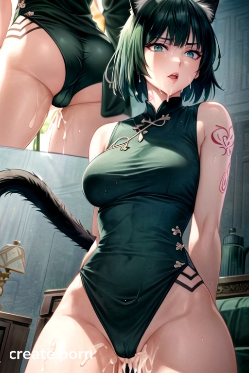 Green And Black Glowing Eyes, Wet Vagina, Cum In Vagina Dripping Hentai AI Porn