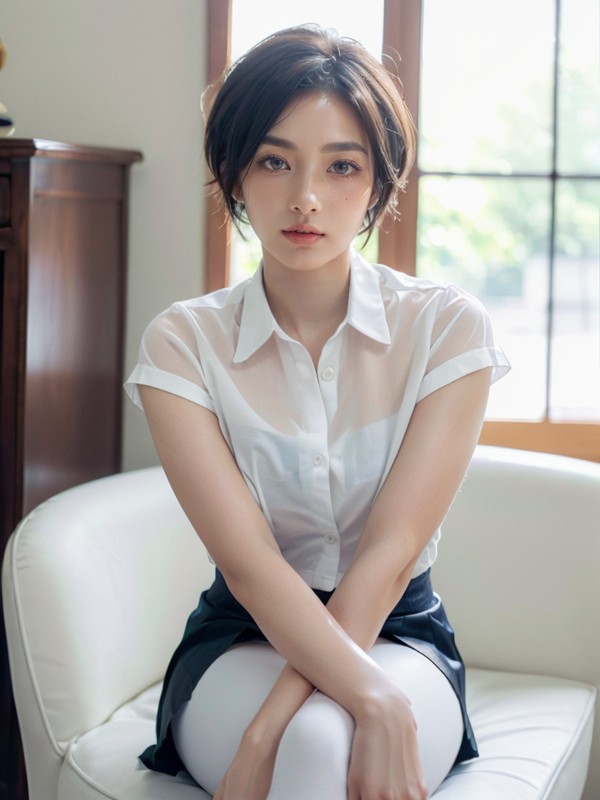 Ultra Detailed Skin Texture, Extremely-short-hair, White Cropped Shirt Best Quality AI Porn
